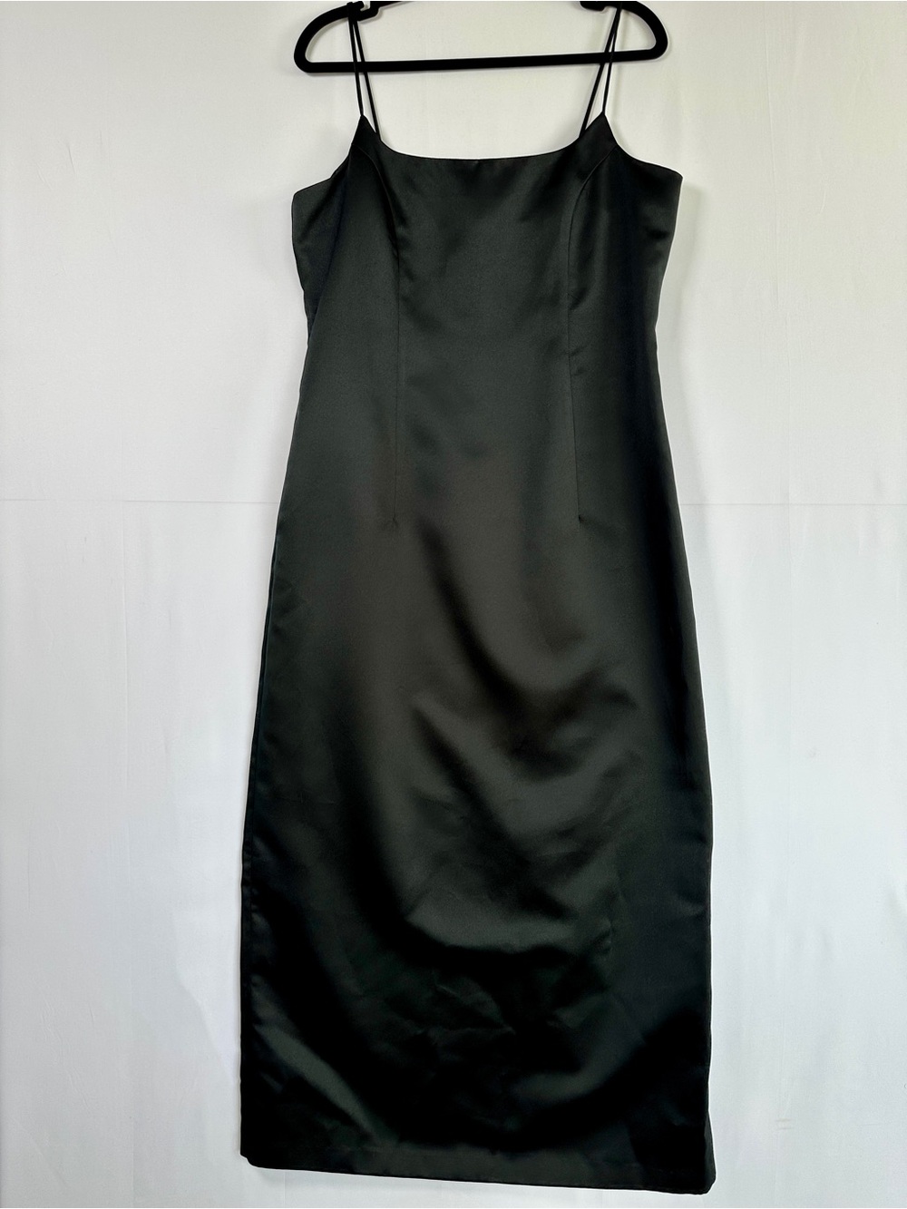 Vintage Scarlet Black Satin-Finish Slip Maxi Nightie Dress Made in Canada 13/14